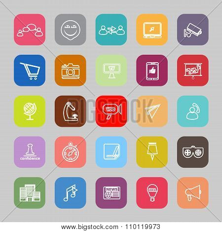 Media Marketing Line Flat Icons