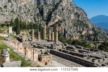 ruins of Apollo temple in Ancient Delphi