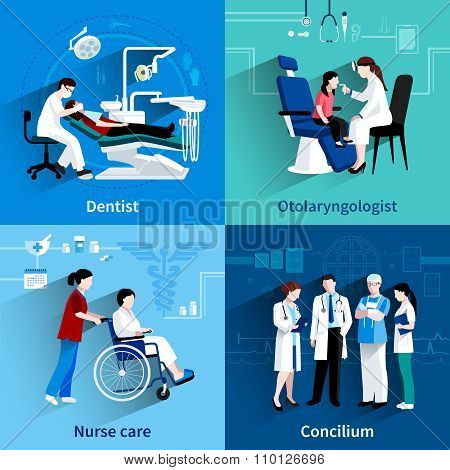 Medical specialists 4 flat icons square