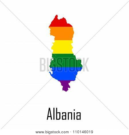 Vector Rainbow Map Of Albania In Colors Of Lgbt - Lesbian, Gay, Bisexual, And Transgender - Pride Fl
