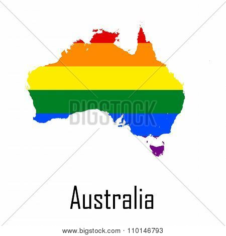 Vector Rainbow Map Of Australia In Colors Of Lgbt - Lesbian, Gay, Bisexual, And Transgender - Pride
