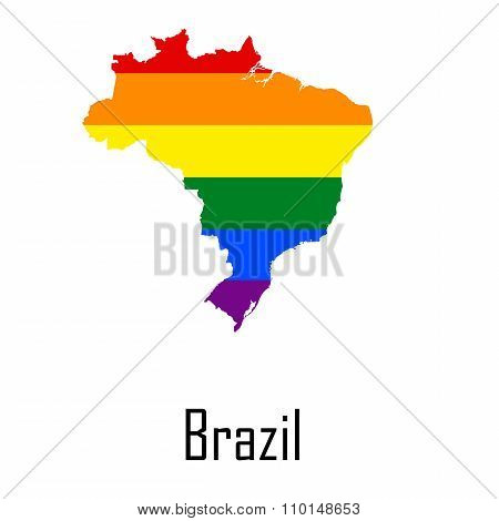 Vector Rainbow Map Of Brazil In Colors Of Lgbt - Lesbian, Gay, Bisexual, And Transgender - Pride Fla