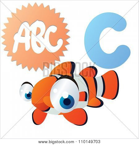 vector cute comic animals ABC: is C for funny Clown fish