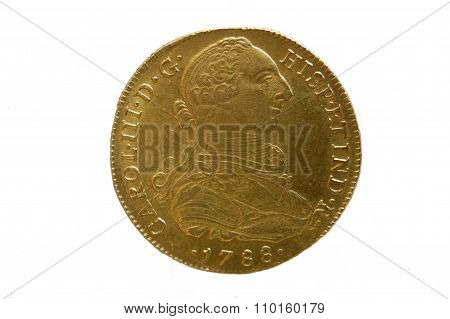 An ancient Spanish gold coin (year 1788, eight escudos)