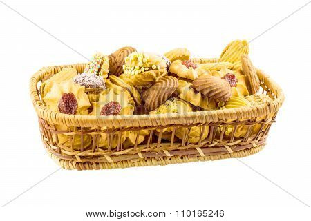 Different Kinds Of Cookies In A Wicker Basket