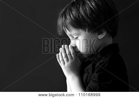 Little Boy Praying, Child Praying, Isolated Background