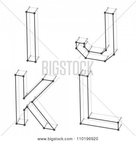 vector wireframe font alphabet letters I J K L