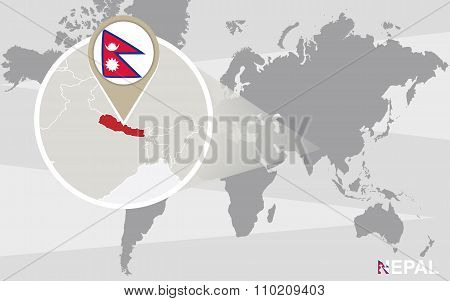 World Map With Magnified Nepal