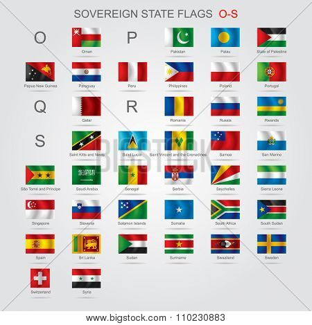 Set of world sovereign state flags with captions in alphabet order.  Contains the Clipping Path of all flags