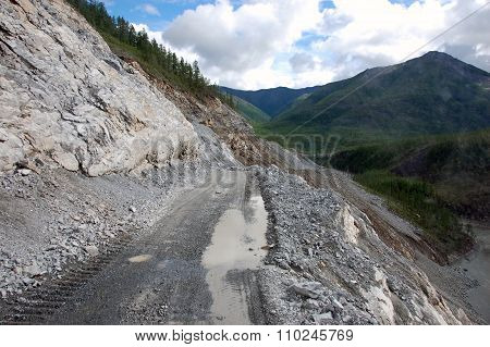 Mountain Gravel Road At Kolyma State Highway