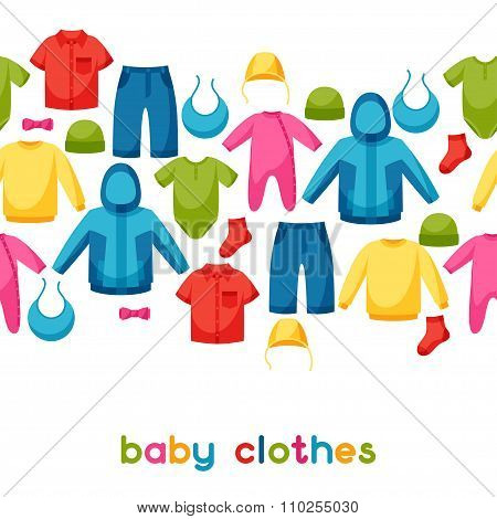 Baby clothes. Seamless pattern with clothing items for newborns and children