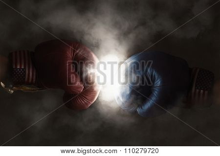 Republicans And Democrats In The Campaign Symbolized With Boxing Gloves