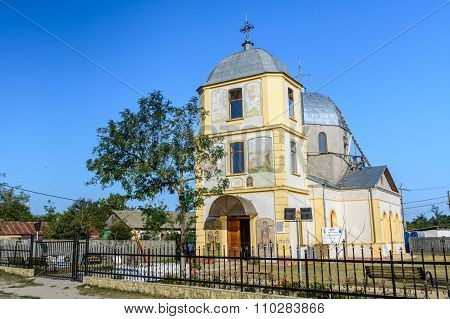 Dobrogea, Romania - 16 October: Sfantu Gheorghe, The Village's Church. Old Church And Simple Buildin