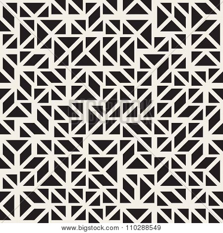 Vector Seamless Black And White Triangle Parallelogram Blocks Irregular Line Grig Pattern