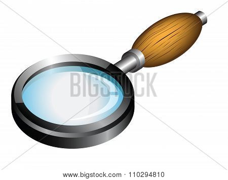 Magnifying glass with wooden handle.
