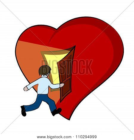 Creative illustration of a heart with open door
