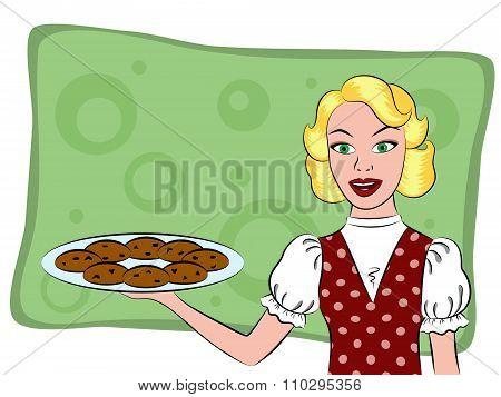 Retro housewife holding a cookie