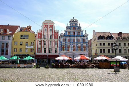 Pretty Facades Of Buildings In Szczecin Old Town, Poland