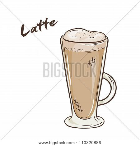 Vector Printable Illustration Of Isolated Cup Of Latte With Label