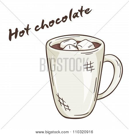 Vector Printable Illustration Of Isolated Cup Of Hot Chocolate With Label