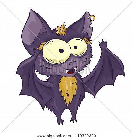 Vector Printable Hand Drawn Cute Cartoon Bat. Can Be Used As A Decor For Gift Card, Poster, Invitati