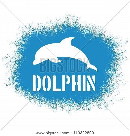 vector printable sprayed illustration with jumping dolphin and label. Can be printed on t-shirts, pi