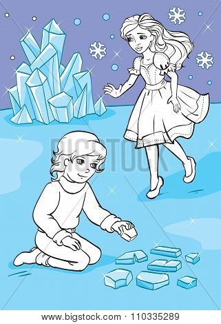 Coloring Book Of Boy Who Folded Ice Pieces