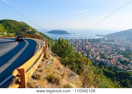 View Of The Mountain Road And On The Coast Of Budva, Montenegro