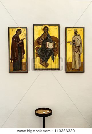 Nazaret, Israel July 11, 2015: Icon Of Blessed Charles De Foucauld (1858 -1916 Eugene) Next To The I