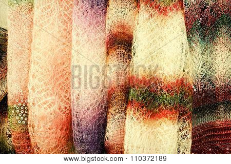 Color Shawls Hanging For Sale.toned Image.