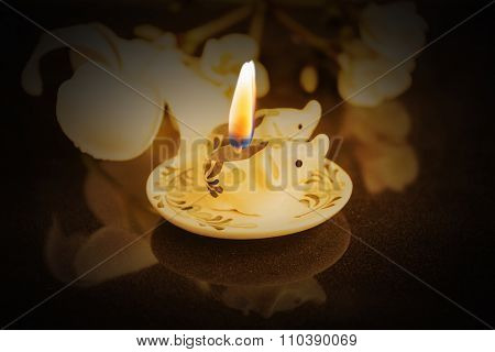 Pair Of Lovely Mini Candle Painted Elephant  Lighted Among The Dark