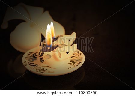 Pair Of Lovely Mini Candle Painted Elephant  Lighted Among The Dark