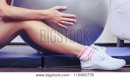 Woman Doing Fitness Exercises With Fit Ball