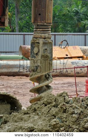 Bore pile rig auger at the construction site