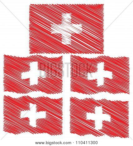 Flat And Waving Hand Draw Sketch Flag Of Switzerland