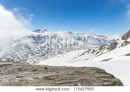 Majestic Mountain Peaks In Winter In The Alps