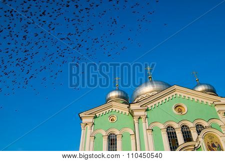 Crows above Holy Trinity Cathedral. Diveevo.Russia