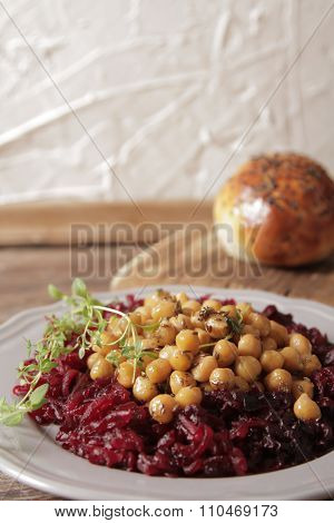 A Light Breakfast Of Beets And Chickpeas