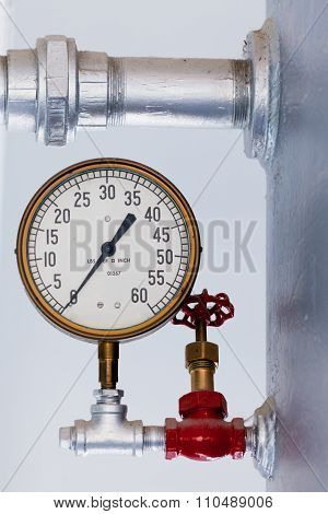 Steampunk Metal Pressure Gauge On Boiler Tank