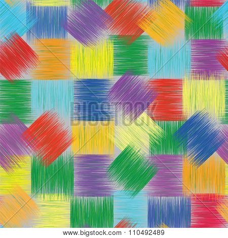 Seamless patchwork colorful pattern with grunge striped squares