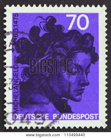 Postage Stamp Germany 1975 Head, By Michelangelo Buonarroti