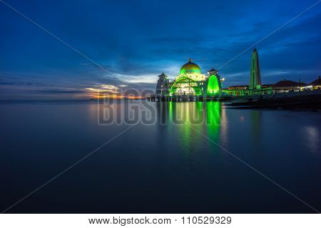 Malacca Straits Mosque. Sunset.