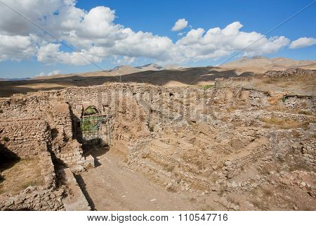 Destroyed City Gates And Stone Walls Around Historical Zoroastrian Fire Temple Takht-e Soleyman In I