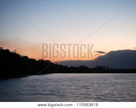 Sunset In Lake Of Nature