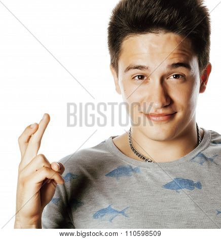 young attractive man isolated thinking emotional on white close up gesturing
