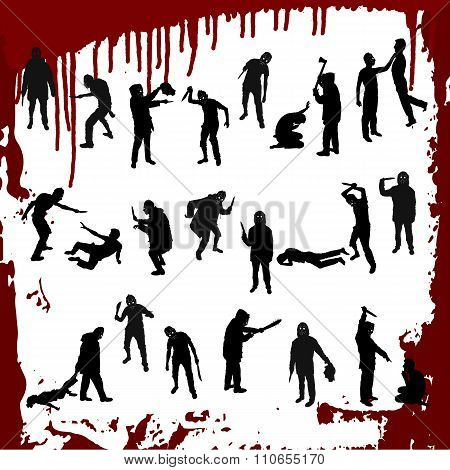 Vector set silhouettes of a maniac.
