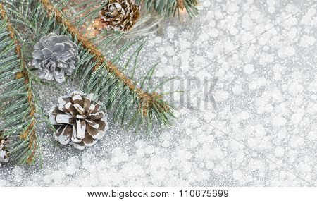 Pine Cones And Fir Tree On Sparkling Background