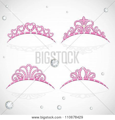Elegant Shiny Pink Tiara With Precious Stones Isolated On White Background