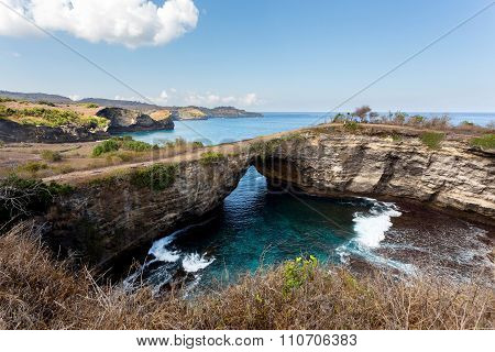 Tunnel Crater Coastline At Nusa Penida Island