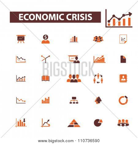 economic crisis, market analytics  icons, signs vector concept set for infographics, mobile, website, application